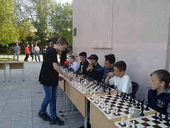 В парке состоялось совместное мероприятие - концерт артистов ДШИ и сеанс одновременной игры в шахматы